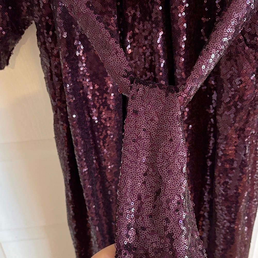Eloquii Sparkling Long Sleeve Sequined Jumpsuit in Deep Burgundy - Picture 7 of 10